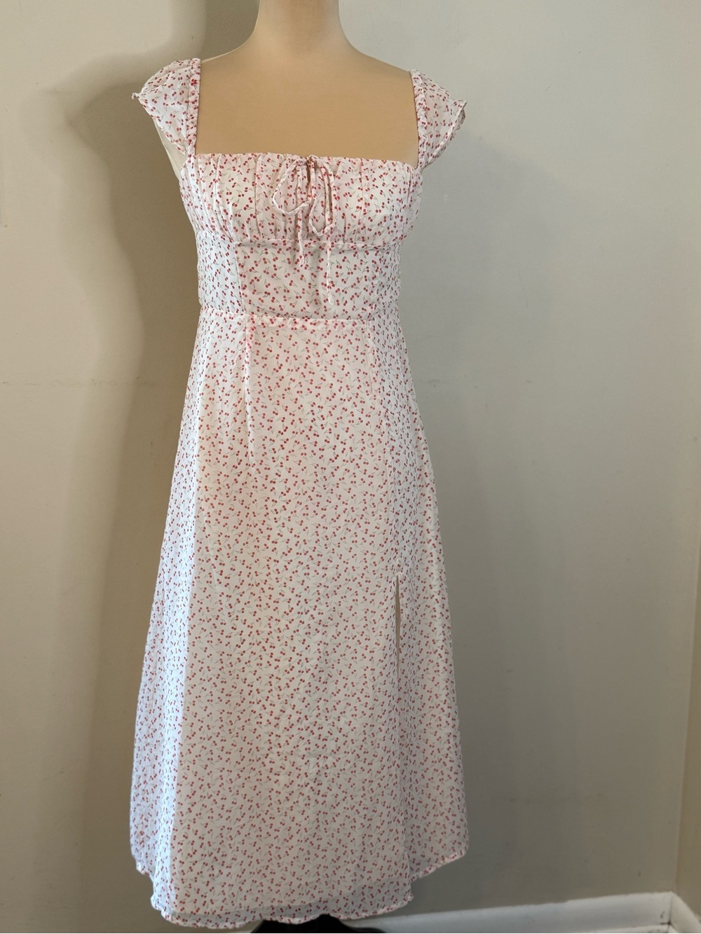 Pomelo maxi sundress cherry fruit novelty print split hem SZ M